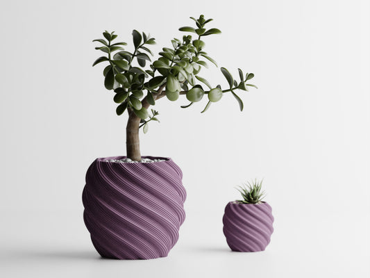 Wavy Twisted Ribbed Plant Pot Vase Container (SET of 2)