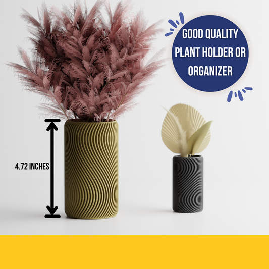 High Ribbed Patterned Plant Vase Pot Container (SET OF 2)