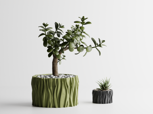 Geometric Tree Bark Plant Pot Vase Container (SET OF 2)